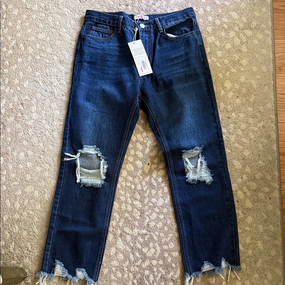 Buddy Love Dark Blue Distressed Ankle Jeans